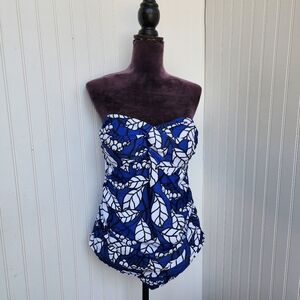 NWOT $60 Noon 1 Piece Swim Bathing Suit White Floral Strapless Sz 18